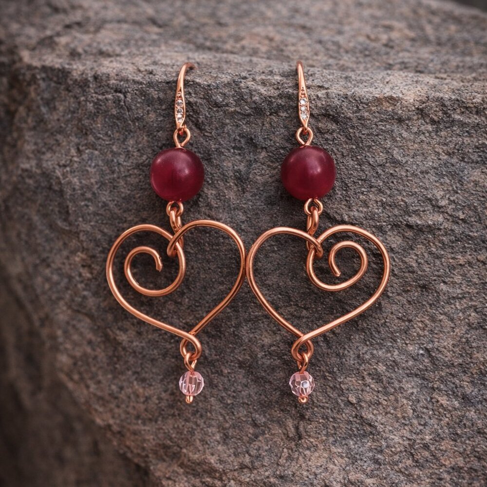 Gorgeous handcrafted heart copper wire earrings!